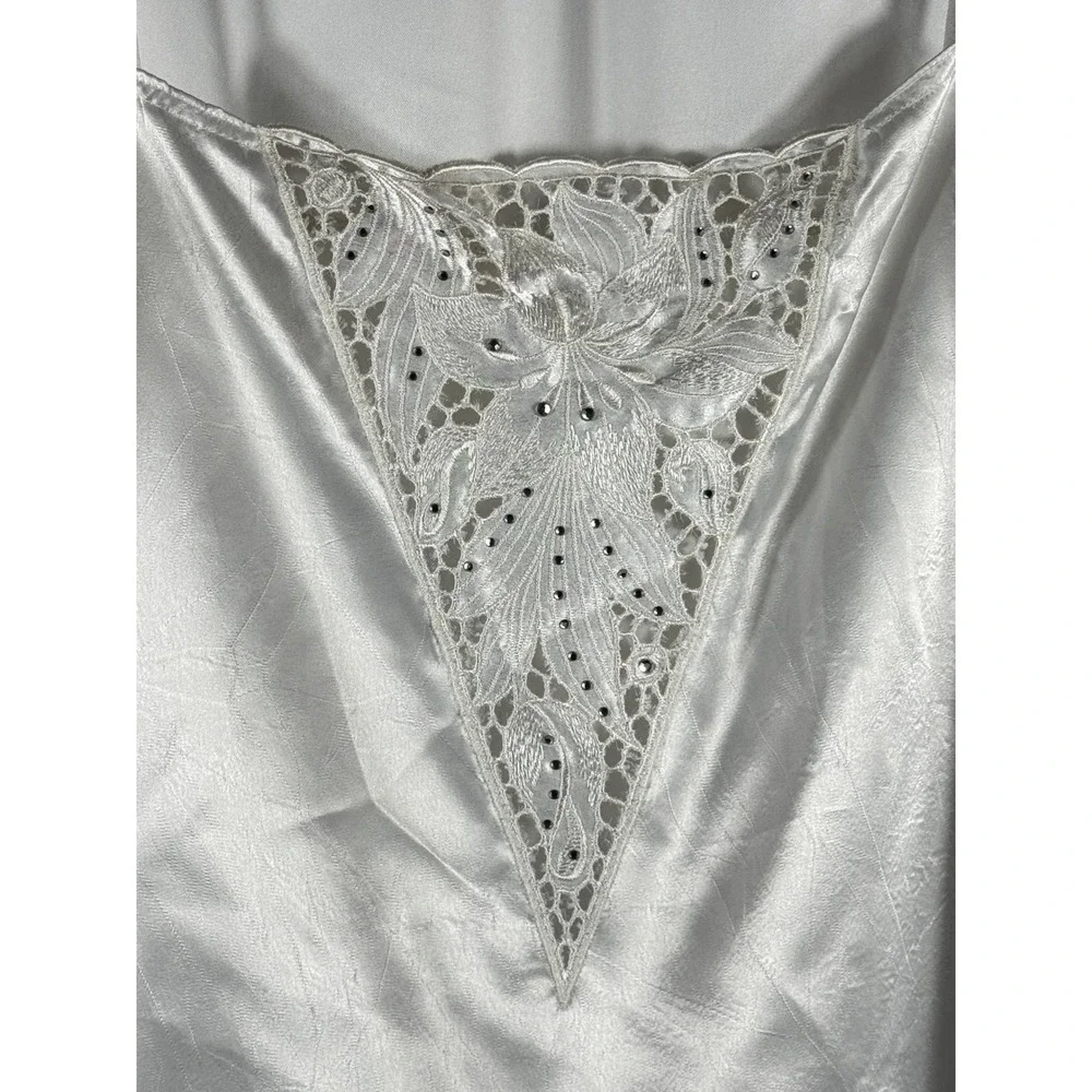 Vintage Cris Devi West Germany White Satin Lace Rhinestone Camisole Top Size 42